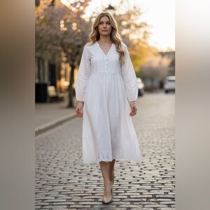 Zara The Mariah Dress White Eyelet Embroidered  Fairy Peasant Boho Dress sz xxl